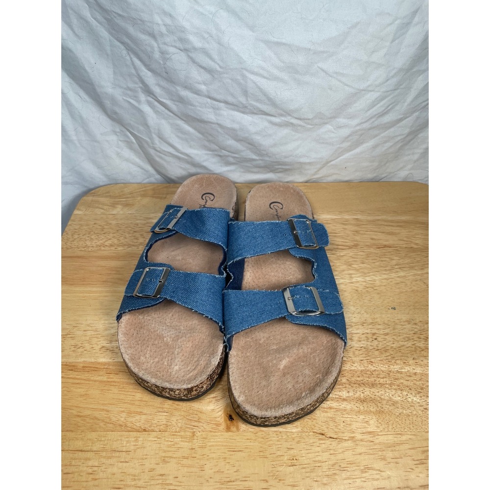 Comfort Women's Denim Blue Strap Slip On Sandals Size 10 NWOT